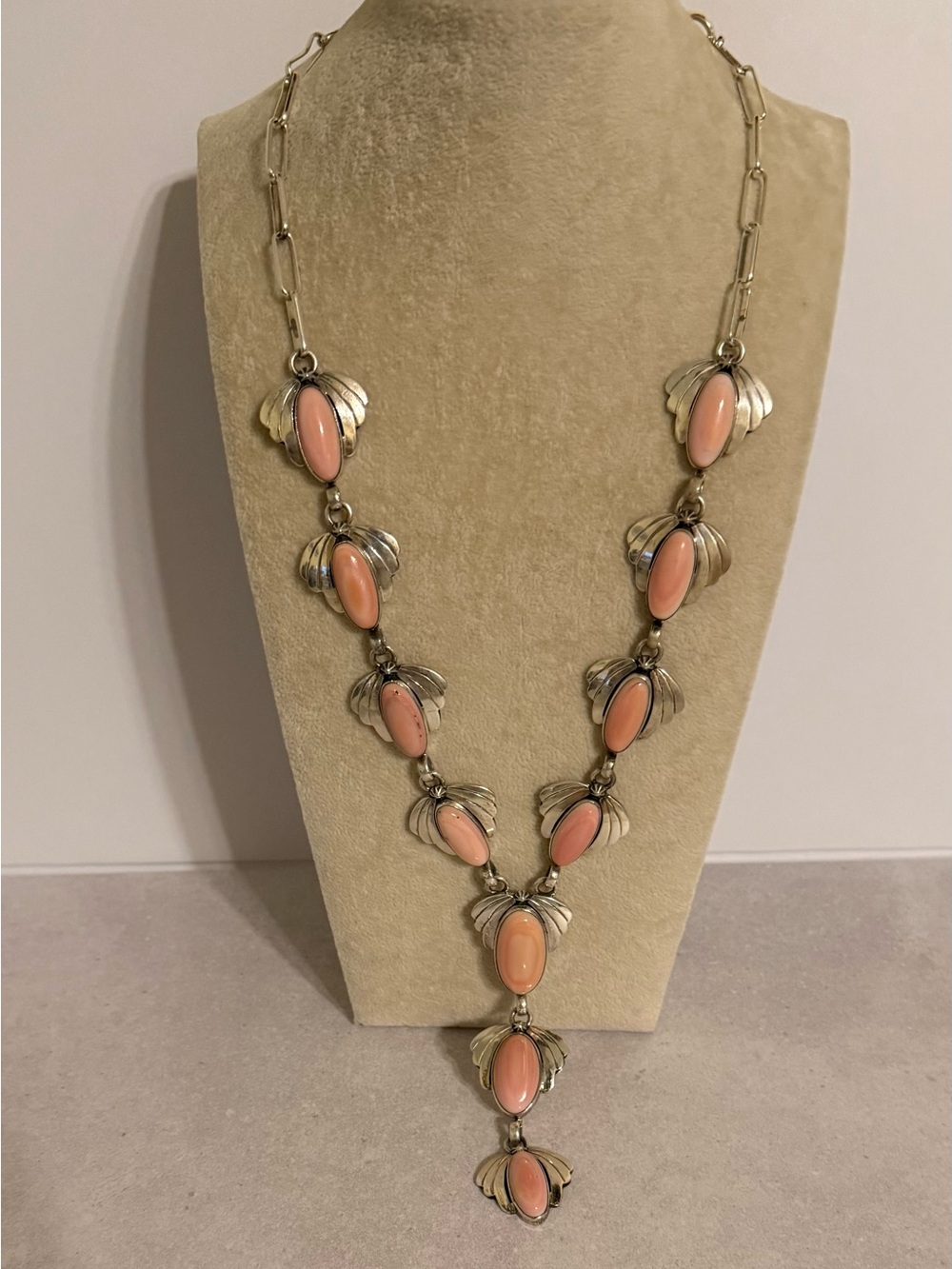 Pink Conch Native Made Teardrop Statement Necklace